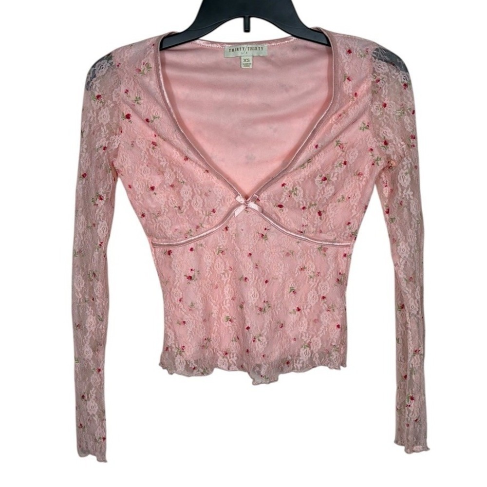 Thirty Thirty LA Pink Lace Floral‎ Babydoll Top Y2K  Size XS Cottagecore Fairy